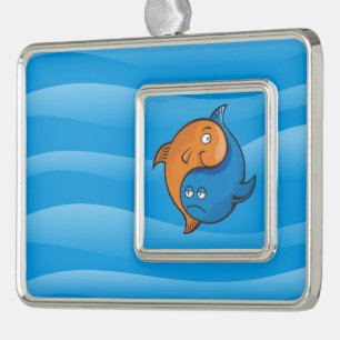 Yin Yang Fish Cartoon Verzilverd Omlijst Ornament