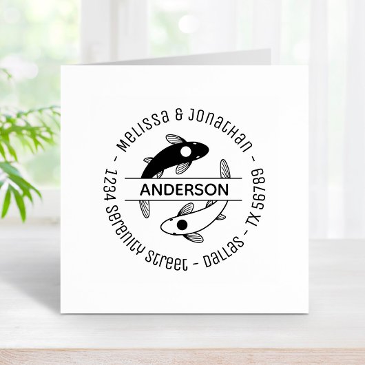 Yin-Yang Fish Couple Family Round Address Rubberstempel