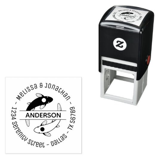 Yin-Yang Fish Couple Family Round Address Zelfinktende Stempel (In situ)