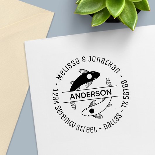 Yin-Yang Fish Couple Family Round Address Zelfinktende Stempel