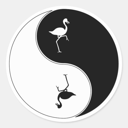 Yin Yang Flamingo Ronde Sticker (Voorkant)