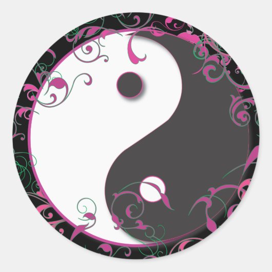 Yin & Yang Floral Design Ronde Sticker (Voorkant)