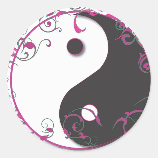 Yin & Yang Floral Design Ronde Sticker (Voorkant)