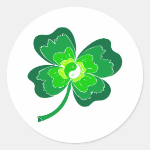 Yin Yang Four Leaf Clover Ronde Sticker