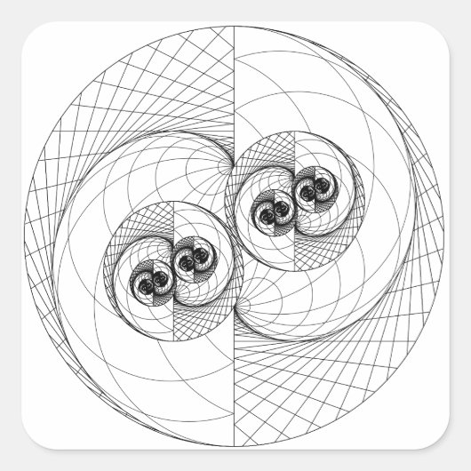 Yin Yang Fractal (alleen lijnen) Vierkante Sticker (Voorkant)