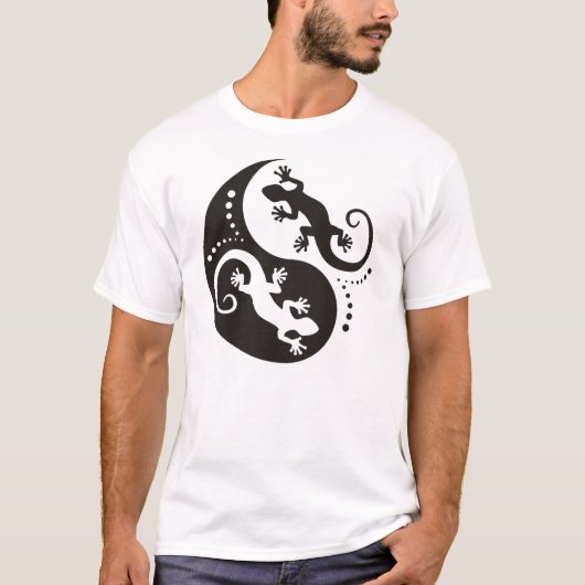 YIN & YANG Geckos black + jouw idee T-shirt (Voorkant)
