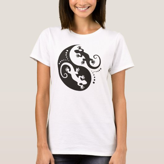 YIN & YANG Geckos black + jouw idee T-shirt (Voorkant)