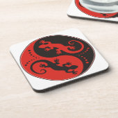 YIN & YANG Geckos Black Red + uw achtergrondidee Bier Onderzetter (Linkerzijde)