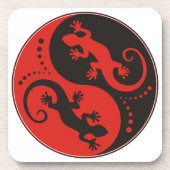 YIN & YANG Geckos Black Red + uw achtergrondidee Bier Onderzetter (Voorkant)