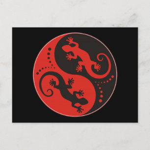 YIN & YANG Geckos Black Red + uw achtergrondidee Briefkaart