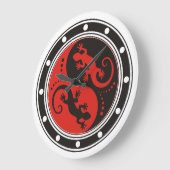 YIN & YANG Geckos Black Red + uw achtergrondidee Grote Klok (Hoek)