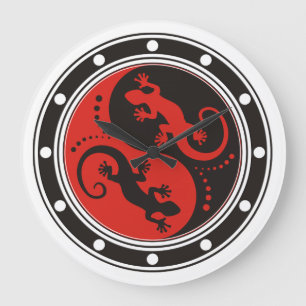YIN & YANG Geckos Black Red + uw achtergrondidee Grote Klok