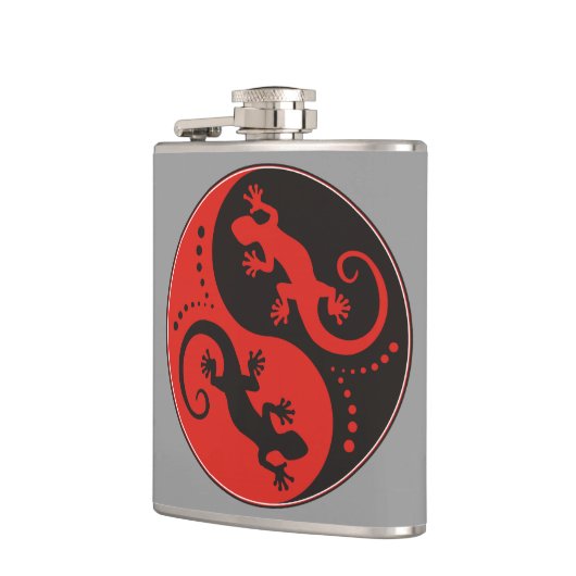 YIN & YANG Geckos Black Red + uw achtergrondidee Heupfles (Links)