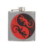 YIN & YANG Geckos Black Red + uw achtergrondidee Heupfles (Voorkant)
