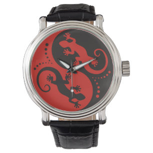 YIN & YANG Geckos Black Red + uw achtergrondidee Horloge