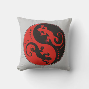 YIN & YANG Geckos Black Red + uw achtergrondidee Kussen