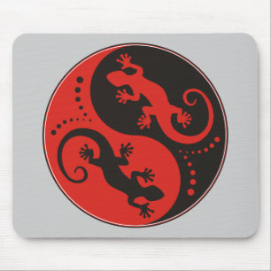 YIN & YANG Geckos Black Red + uw achtergrondidee Muismat