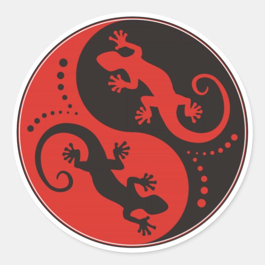 YIN & YANG Geckos Black Red + uw achtergrondidee Ronde Sticker (Voorkant)