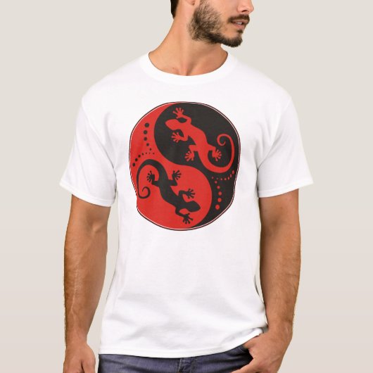 YIN & YANG Geckos Black Red + uw idee T-shirt (Voorkant)