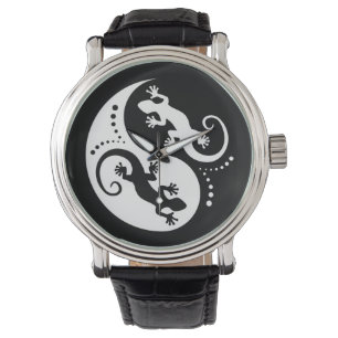 YIN & YANG Geckos White + jouw idee Horloge