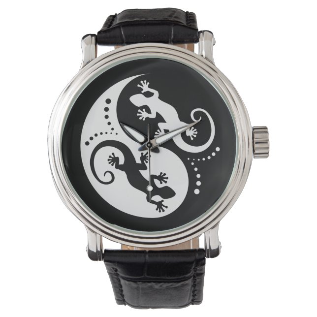 YIN & YANG Geckos White + jouw idee Horloge (Voorkant)