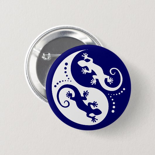 YIN & YANG Geckos White + jouw idee Ronde Button 5,7 Cm (Voorkant /achterkant)