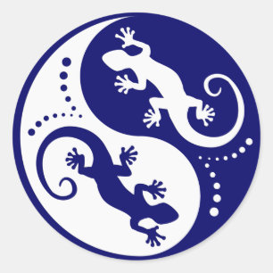 YIN & YANG Geckos White + jouw idee Ronde Sticker