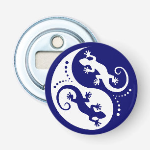 YIN & YANG Geckos white + uw achtergrond en idee Button Flesopener