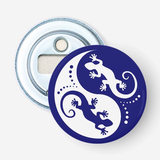 YIN & YANG Geckos white + uw achtergrond en idee Button Flesopener (Voorkant)
