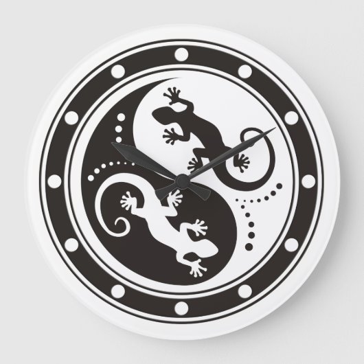 YIN & YANG Geckos zwart + uw achtergrond en idee Grote Klok (Voorkant)