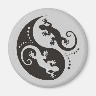 YIN & YANG Geckos zwart + uw achtergrond en idee Magneet