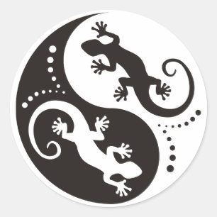 YIN & YANG Geckos zwart + uw achtergrond en idee Ronde Sticker