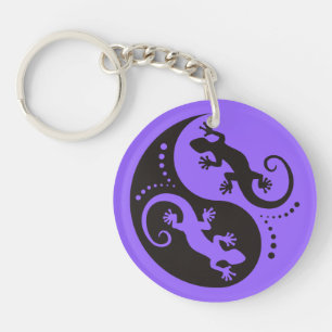 YIN & YANG Geckos zwart + uw achtergrond en idee Sleutelhanger