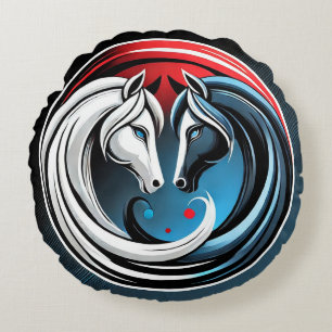 Yin-Yang geïnspireerd Abstract paardenontwerp Rond Kussen