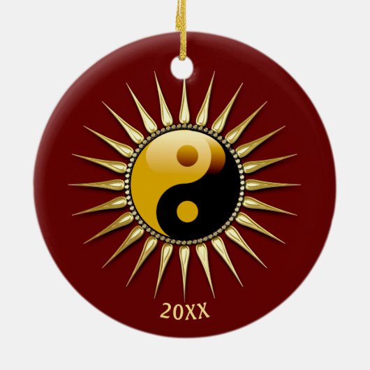 Yin Yang Gold Sunshine Keramisch Ornament (Achterkant)