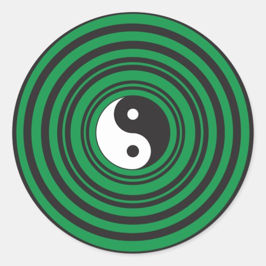 Yin Yang Green Concentrische cirkels rimpelringen Ronde Sticker (Voorkant)