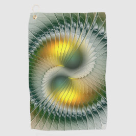 Yin Yang Green Gold Abstract Colorful Fractal Art Golfhanddoek