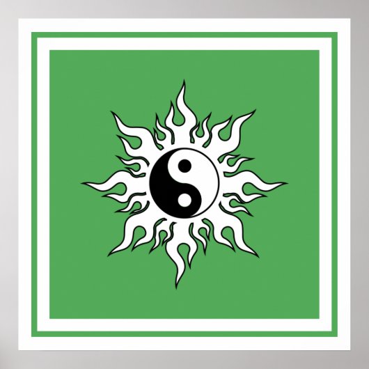 Yin Yang Green Sun Tribal Zen Chinese Poster (Voorkant)