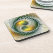 Yin Yang Green Yellow Abstract Colorful Fractal Bier Onderzetter (Linkerzijde)
