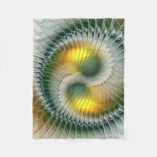 Yin Yang Green Yellow Abstract Colorful Fractal Fleece Deken