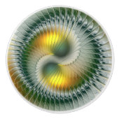 Yin Yang Green Yellow Abstract Colorful Fractal Keramische Knop (Voorkant)