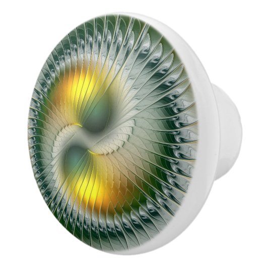 Yin Yang Green Yellow Abstract Colorful Fractal Keramische Knop (Rechts)