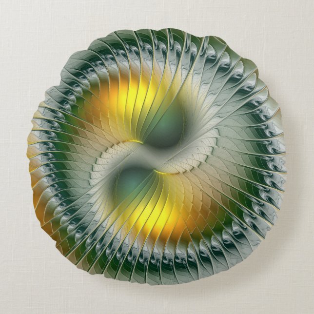 Yin Yang Green Yellow Abstract Colorful Fractal Rond Kussen (Voorkant)
