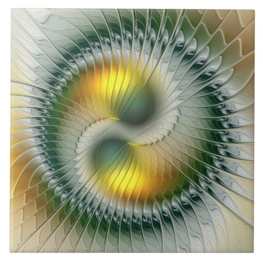 Yin Yang Green Yellow Abstract Colorful Fractal Tegeltje (Voorkant)