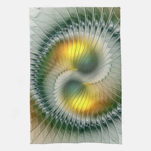Yin Yang Green Yellow Abstract Colorful Fractal Theedoek (Verticaal)