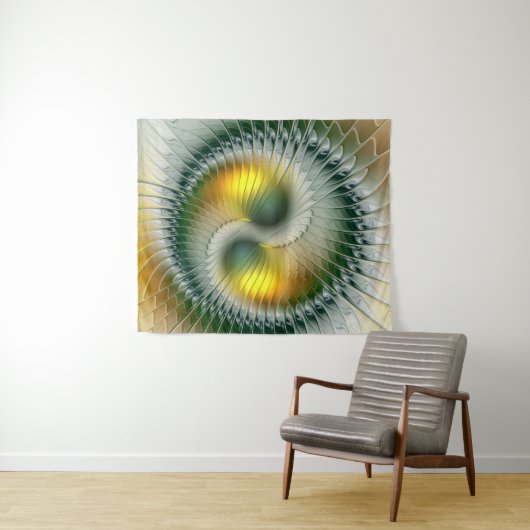 Yin Yang Green Yellow Abstract Colorful Fractal Wandkleed (In Situ (horizontaal))