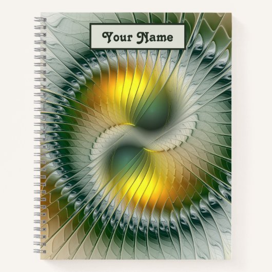 Yin Yang Green Yellow Abstract Fractal Own Name Notitieboek (Voorkant)