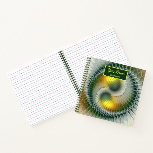 Yin Yang Green Yellow Abstract Fractal Own Name Notitieboek (Binnen)
