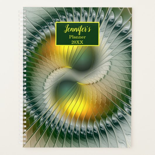 Yin Yang Green Yellow Abstract Fractal Own Name Planner (Voorkant)