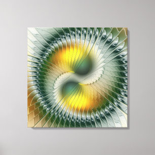 Yin Yang Green Yellow Abstract Fractal Triptych Canvas Afdruk